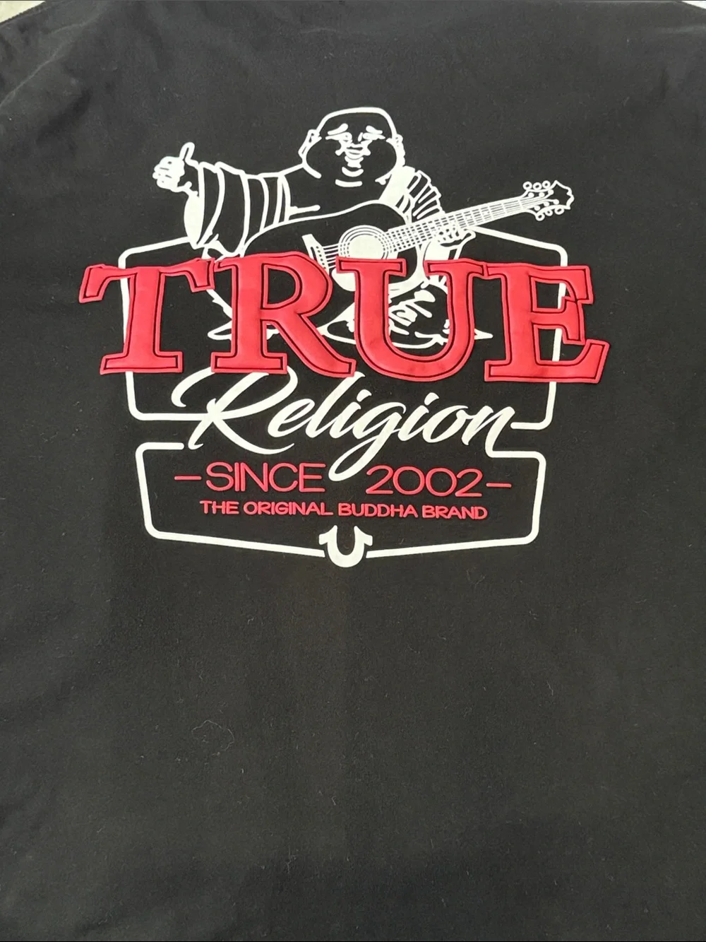 True Religion Men’s Black Long Sleeve Tee with Red Logo Accents